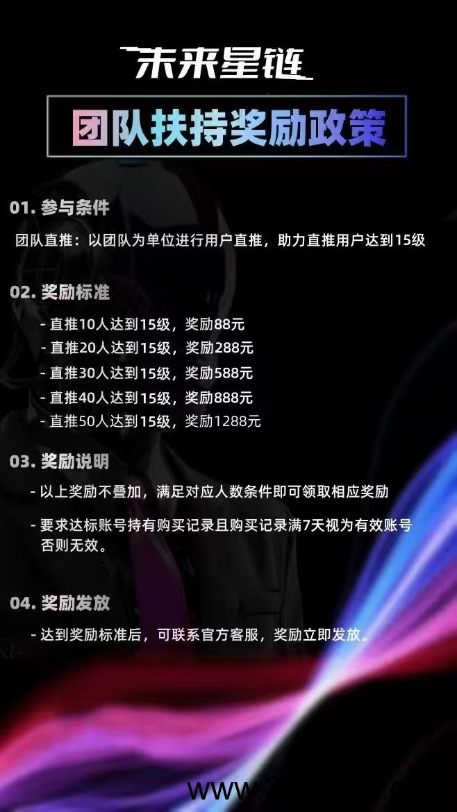 未来星链，对接官方，星途模式，招募首批团队长，共同爬山发财！
