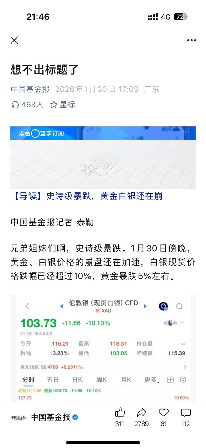黄金白银暴跌,让媒体都想不出标题了 黄金白银暴跌,让媒体都想不出标题了