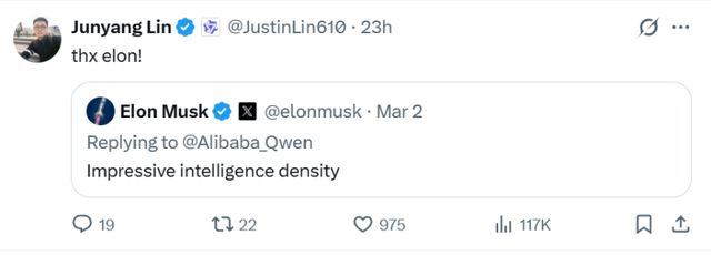 林俊旸深夜宣布离开千问,上一条还是感谢马斯克表扬 林俊旸深夜宣布离开千问,上一条还是感谢马斯克表扬