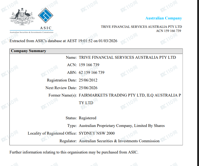 Trive查不到ASIC监管号